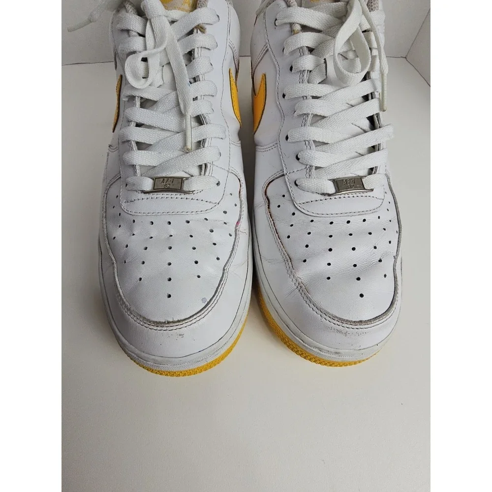 Nike Air Force 1 Men's Size 12 Sneakers White with yellow check and bottom
